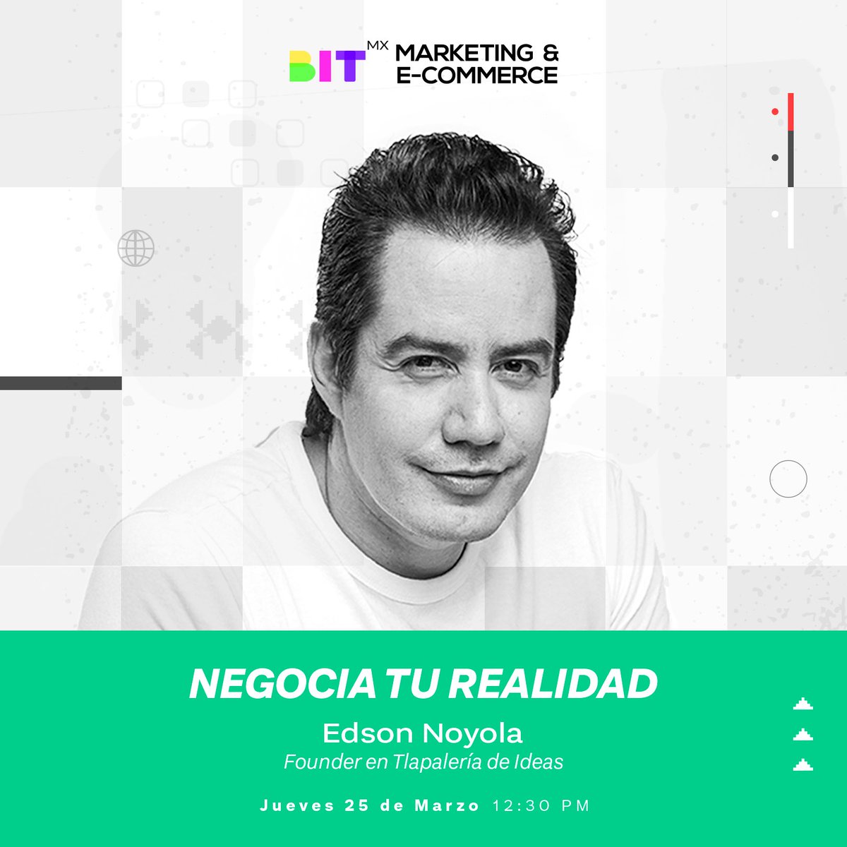 CongresoBITMX's tweet photo. Edson Noyola es Licenciado en Mercadotecnia y MBA por el Tecnológico de Monterrey.⁣
⁣
Es fundador de “Tlapalería de Ideas” y ganador de premios como los Latin American Effie Awards y premios IAB Mixx México.⁣
⁣
¡Bienvenido Edson al escenario del BIT MX!  🌎⁣
⁣ https://t.co/kvuFo273ZX