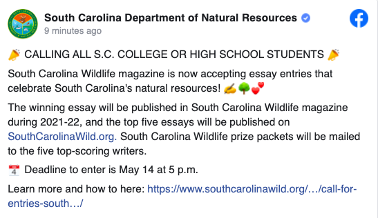 LearningLex1's tweet photo. #Lex1Literacy and #Lex1Science educators, be sure to check out the @SCDNR SC Wildlife Magazine essay request. HS students can submit essays for publication! see more in the image and link below.
https://t.co/YMgbosDJv5 https://t.co/C0apwucGjM