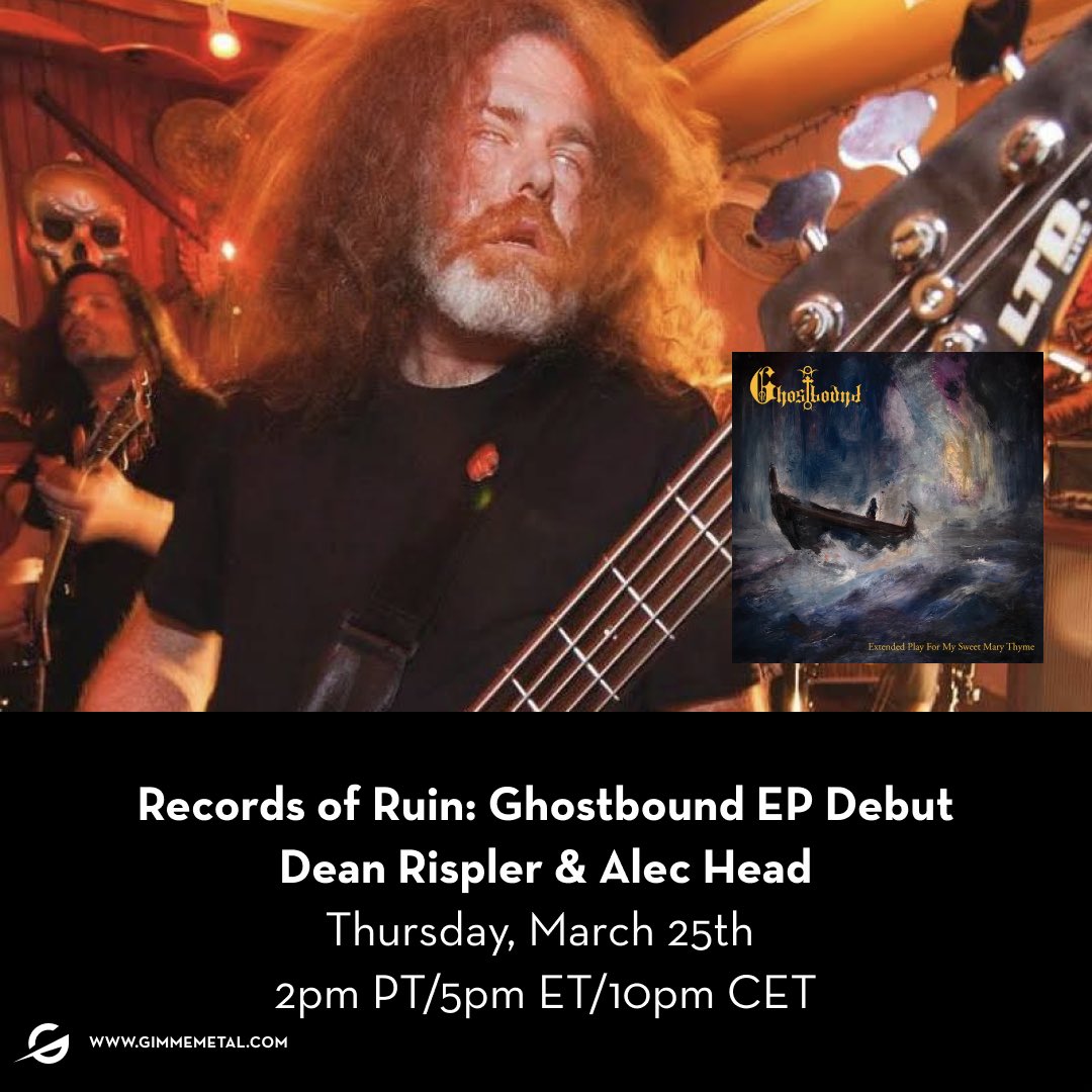 Ghostbound_NYC's tweet photo. Tune into @gimmeradio this Thursday, 3/25, where our frontperson/end-level-boss, Alec, will be appearing on Dean Rispler’s Records of Ruin to stream our new EP in its entirety and discuss all things Ghostbound! @dewarpr #NewMusic #GimmeMetal #ghostbound https://t.co/ZvZx0iGrWD