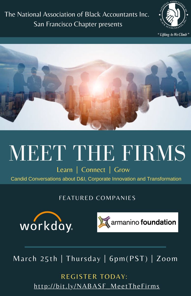 nabasanfran's tweet photo. Have you RSVPed for "Meet the Firms"? Join us this THURSDAY for a networking event where you can meet our corporate sponsors Workday and Armanino LLP!! RSVP here https://t.co/5XNAx4LkAO https://t.co/6qkG0c4xx6