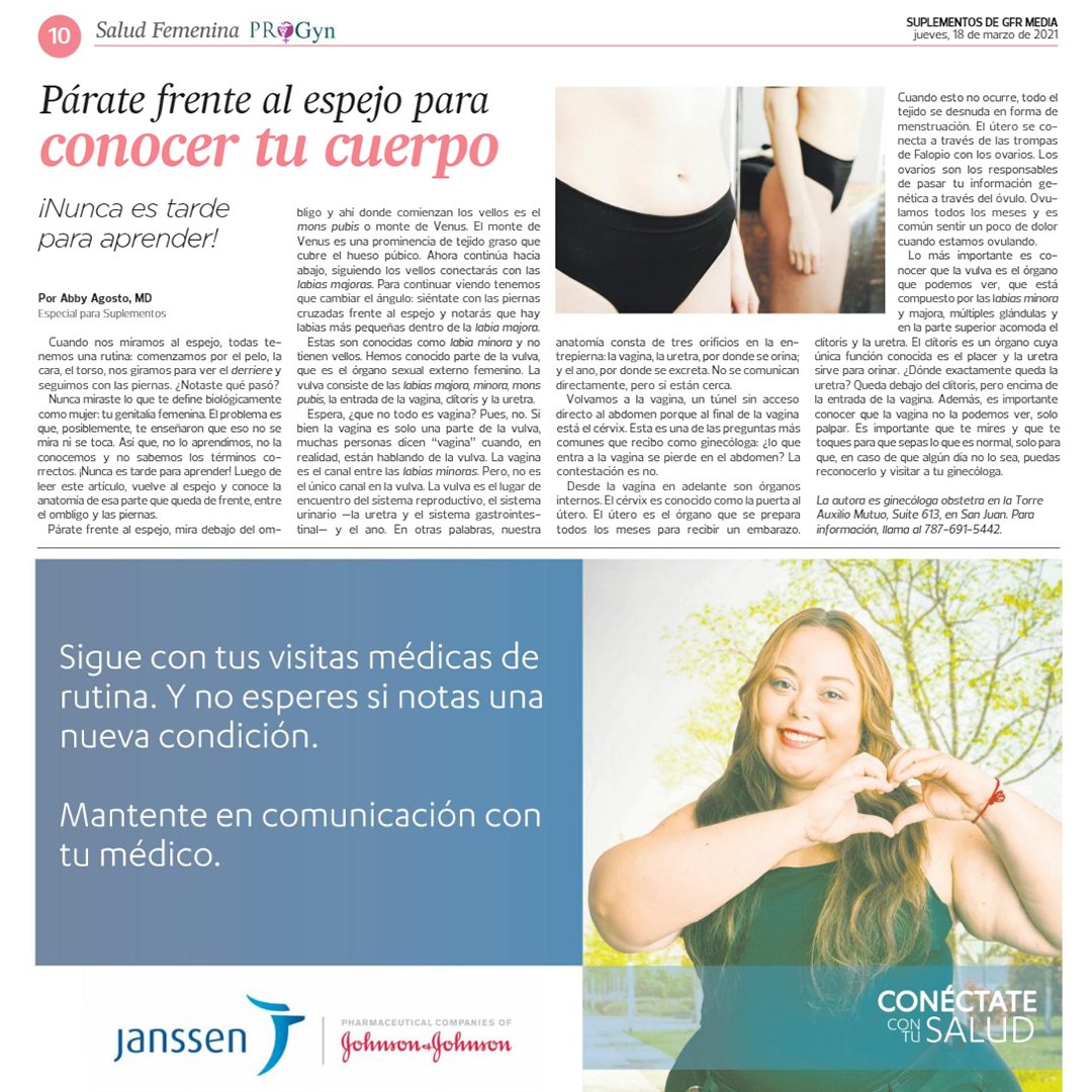 PROGyn_Inc's tweet photo. "Párate frente al espejo para conocer tu cuerpo. ¡Nunca es tarde para aprender! La Dra. Abby Agosto, MD, nos habla de la importancia de conocer nuestro cuerpo. Para continuar leyendo visita el siguiente enlace: https://t.co/WaI7uUCg3S    #PROGyn #PROGynContigo https://t.co/jSsMmm4tgJ