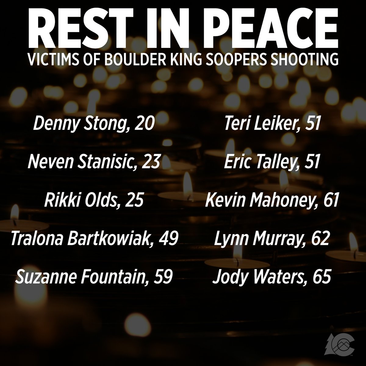 Today Colorado mourns the loss of the 10 victims of the #BoulderShooting. My heart aches for their loved ones.