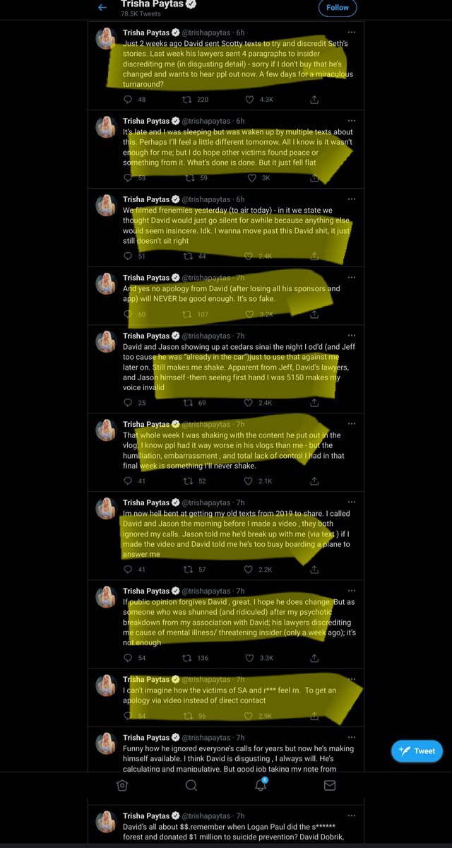 LumpShade's tweet photo. @trishapaytas

PLEASE TAKE A HUMBLE STEP BACK, IF EVEN FOR A DAY

LET THIS BE ABOUT THE VICTIMS
NOT ABOUT YOU

YOU PLAYED A BIG PART IN HELPING THEM COME FORWARD 

PLEASE GIVE THEM RESPECT SO THEY CAN PROCESS &amp; DECIDE HOW THEY FEEL ABOUT DAVID'S VIDEO
WITHOUT ANY INFLUENCE https://t.co/QJxxGEiGUy