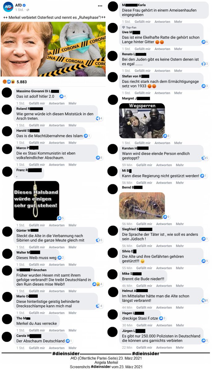 Zwischen 13 u 14 Uhr haben wir uns bei der #AfD zu Angela #Merkel und dem #Osterlockdown umgesehen.

Und was sollen wir euch sagen. Keine Überraschung!
Auch hier Mord- u Gewaltfantasien und Aufrufe!
Öffentlich. Mit Klarnamen. 1/2

#Lübcke #AfDVerbot #wirbleibenzuhause #DieInsider
