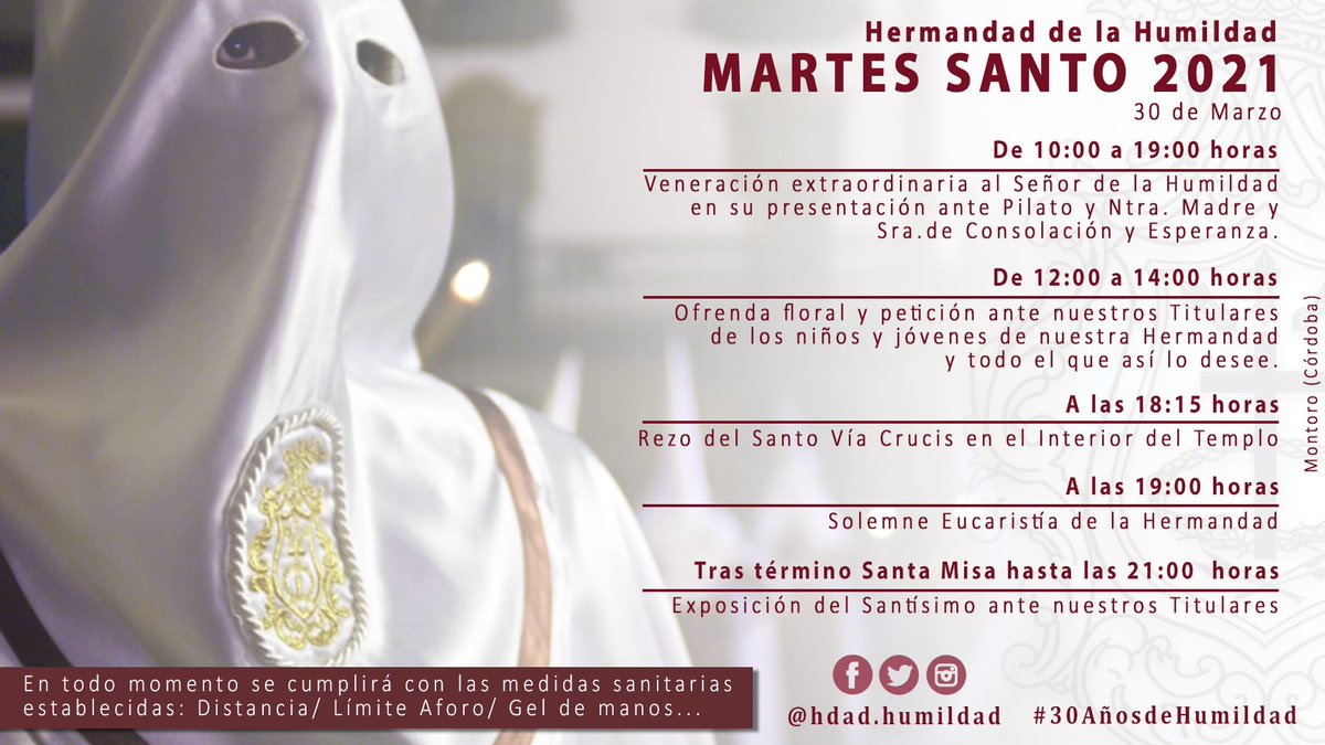 joveneshumildes's tweet photo. Actos para el próximo Martes Santo, todos los actos serán retransmitidos en directo por el Facebook de la Hdad. https://t.co/XhqDpiSclo