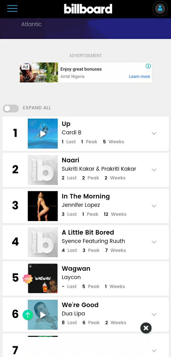 MomohHappiness3's tweet photo. The best news on the internet today...LAYCON ON BILLBOARD CHARTS๐ฅ๐ฅ๐ฅ๐ฅ
The money will look good on Icons ooo,for this economy โค๐ก
Congrats @itsLaycon
#Laycononbillboard
#Laycon https://t.co/X2pLDYZQG7