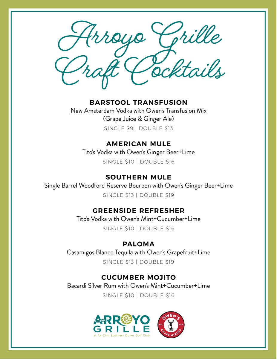 AkChin_SoDunes's tweet photo. What are you drinking out on the golf course?
#owenscraftmixers #owensmixers #cocktailsofinstagram #drinkoftheday #instadrinks #craftmixers #drinkrecipes #transfusion #barstoolsports #foreplaypod https://t.co/2xVU5DhC0B