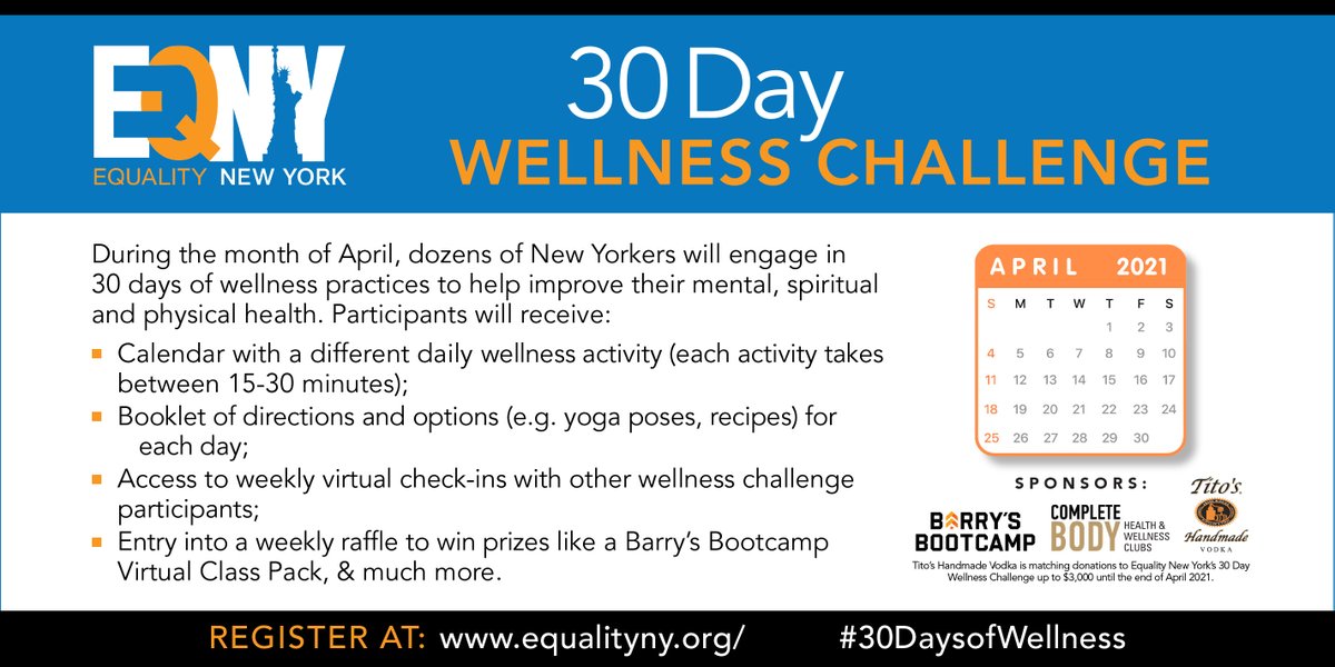 EqualityNewYork's tweet photo. Register for free and join @EqualityNewYork's #30DaysofWellness Challenge this April. https://t.co/4sdmOm4nvg https://t.co/boNo5Q918V
