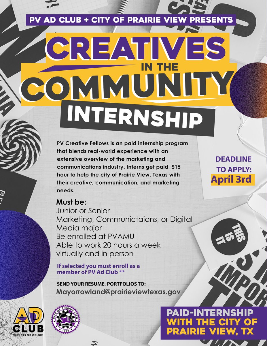 PVAMU's tweet photo. Hey Panthers!! Here are two PAID internship opportunities. Please read the flyer for more information! The deadlines are approaching quickly. https://t.co/rT9BG6VPG9