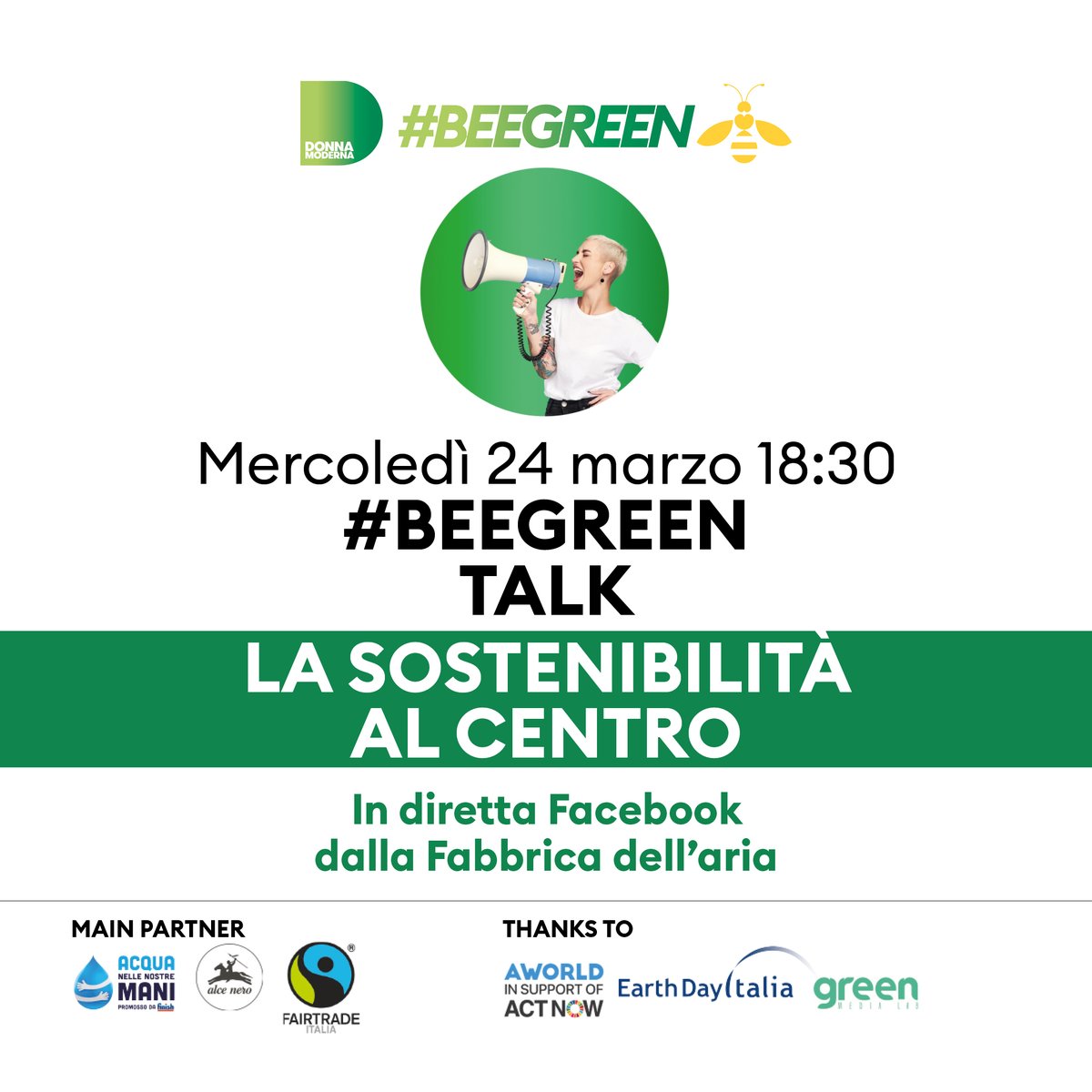 Il nostro magazine @donnamoderna lancia il progetto #BEEGREEN su sostenibilità e protezione delle api. 🐝
La direttrice Annalisa Monfreda lo presenterà domani alle 18.30 con un live talk su Facebook. Tra gli ospiti, Stefano Mancuso, <a href="/annafavella/">Anna Favella</a>, <a href="/alex_aworld/">Alessandro Armillotta</a> e Giovanni Storti.