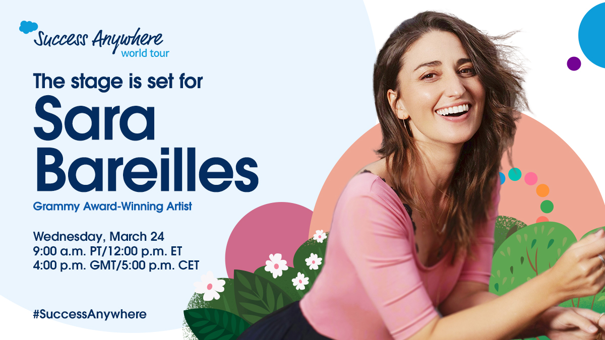 salesforce's tweet photo. Get ready for a showstopping performance 🎼 when @SaraBareilles takes the spotlight 🌟 to close out the Salesforce #SuccessAnywhere World Tour.

You won’t want to miss it — set a reminder today ➡️: https://t.co/DZrqaTggA0 https://t.co/DxP5gDMHB9
