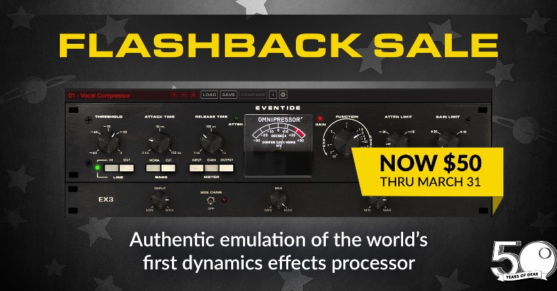 EventideAudio's tweet photo. To celebrate this month's #50thFlashback on the #Omnipressor, get the plug-in for just $50 now thru March 31!

Learn more about the history of this innovative unit at https://t.co/Lipx1UWLPJ