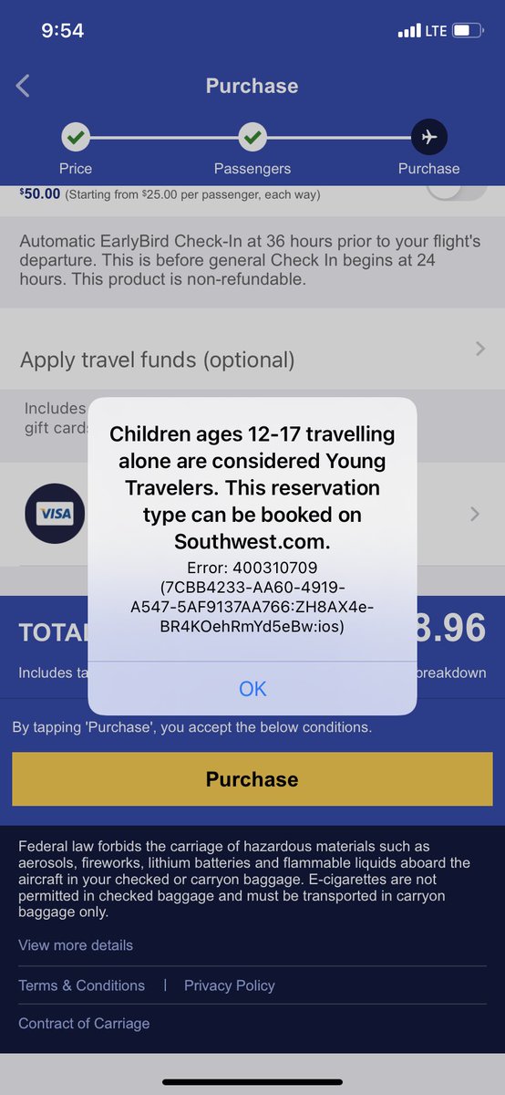 prettylefty's tweet photo. Hi @SouthwestAir, unless there are (cheaper) young adult fares, please remove 17 year olds from this restriction. It’s dumb. And a waste of time! 🙄 I’m paying adult fares, so I should be able to book on my phone! #FirstWorldProblems #rantover https://t.co/aSP9rARq2T