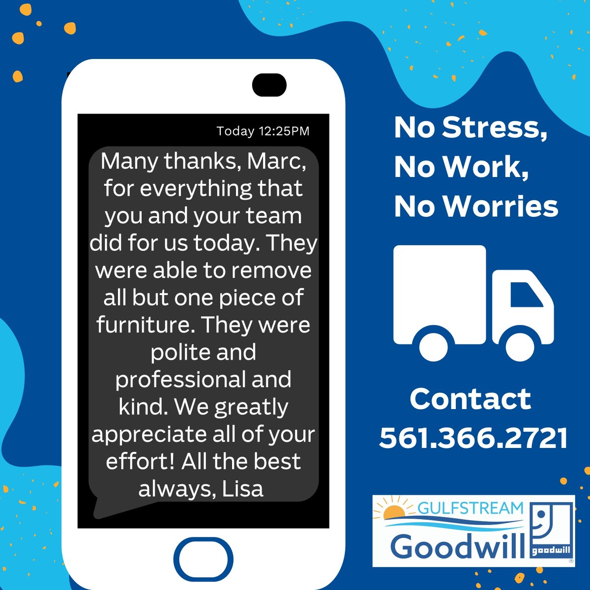 GulfstreamGW's tweet photo. Moving and downsizing is SO STRESSFUL 😖!  You have all these beautiful pieces of furniture, housewares, &amp; clothes that you need to donate but have no time!  We can help! Contact Marc at 561.366.2721  mbirch@GoGGi.org #Goodwill #testimonalTuesday #GoGGiTeam #Moving #Donation https://t.co/xIjgAculTn