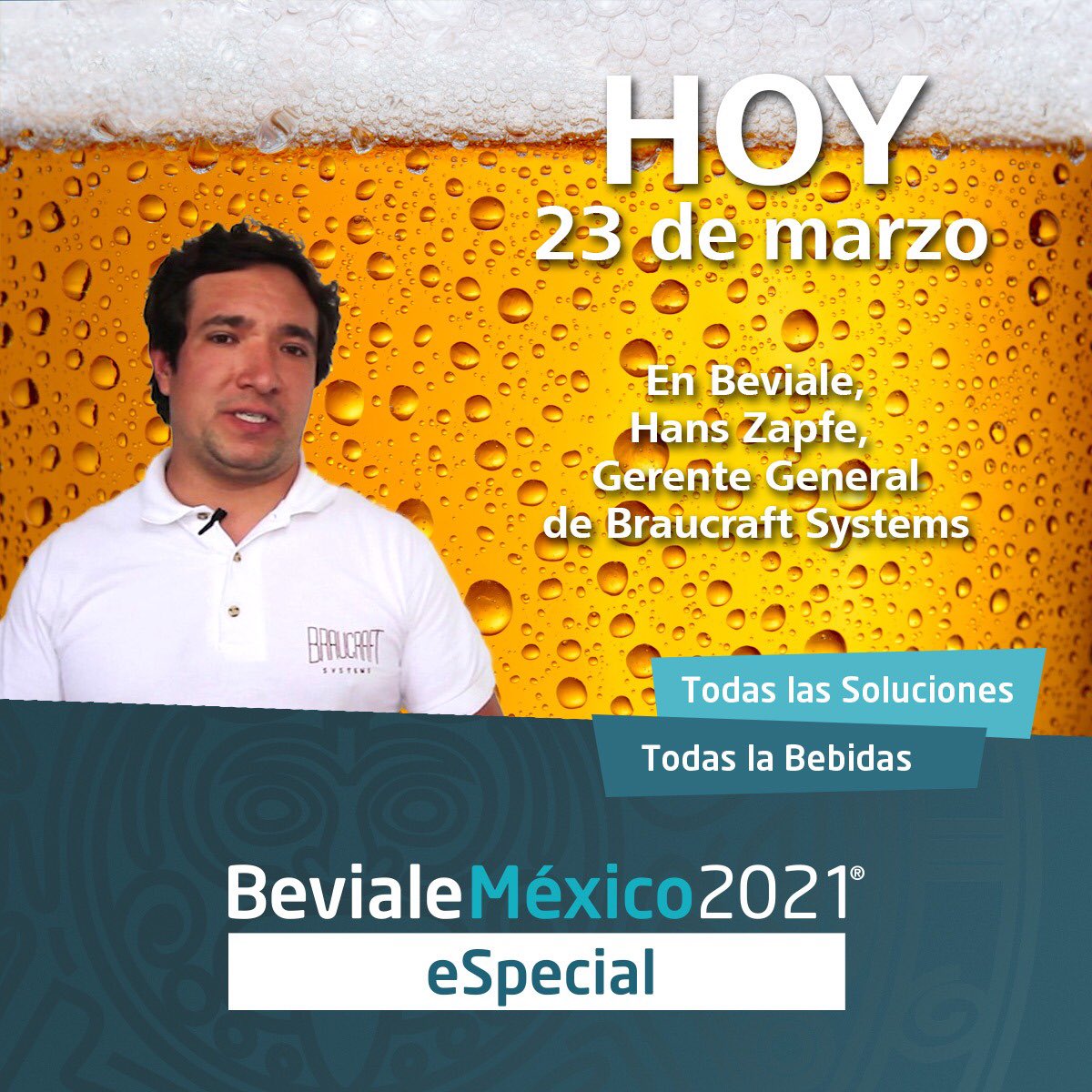 BevialeMexico's tweet photo. HOY en vivo y en directo de 15:30 a las 16:00 horas podrás aprender de “Construcción y diseño de equipo cervecero”. Una conferencia dentro de la plataforma virtual de Beviale eSpecial 2021.
Regístrate aquí:
https://t.co/x4UjROFWmG…   #industria de #bebidas #cerveza #soluciones https://t.co/CB8cxYEUvL