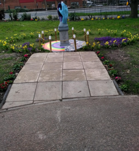 SandallPark's tweet photo. We are pleased and proud, on this the first anniversary of the first lockdown to announce that our Covid Memorial is finished. It's been a great team effort and everyone involved is to be congratulated on this amazing memorial. We hope you like the finished article: Caring Hands https://t.co/YTiIYr8WsR