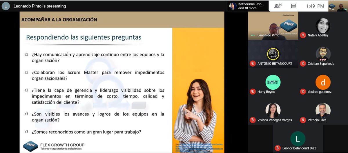 FlexGrowth's tweet photo. Excelente #Webinar "El Scrum Master más allá de las ceremonias" Gracias a todos por participar!

#FlexGrowthGroup #scrum #scrummaster #agilecoach #tools https://t.co/dNIMnTjiwB