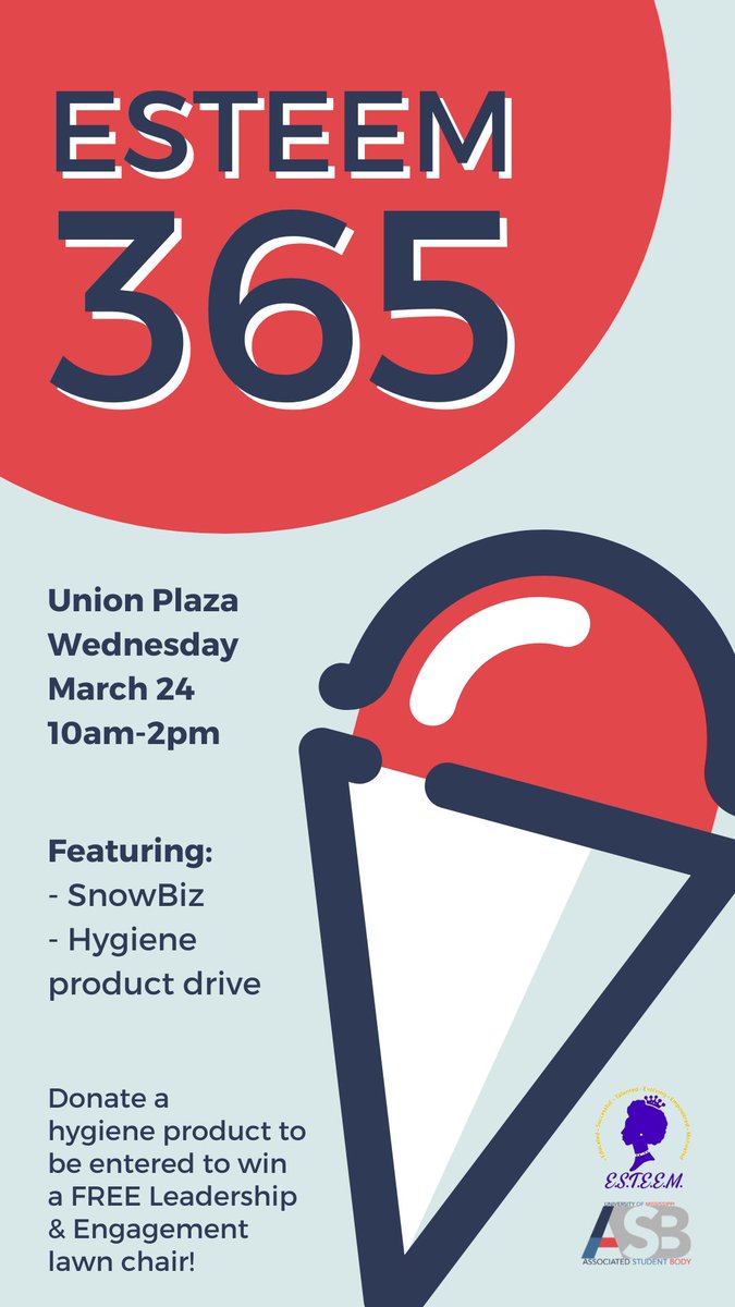 um_esteem's tweet photo. Join us tomorrow on the Union plaza from 10-2 for Snowbiz! Also bring hygiene products to be entered to win a free leadership and engagement lawn chair! https://t.co/lL1T8hu270
