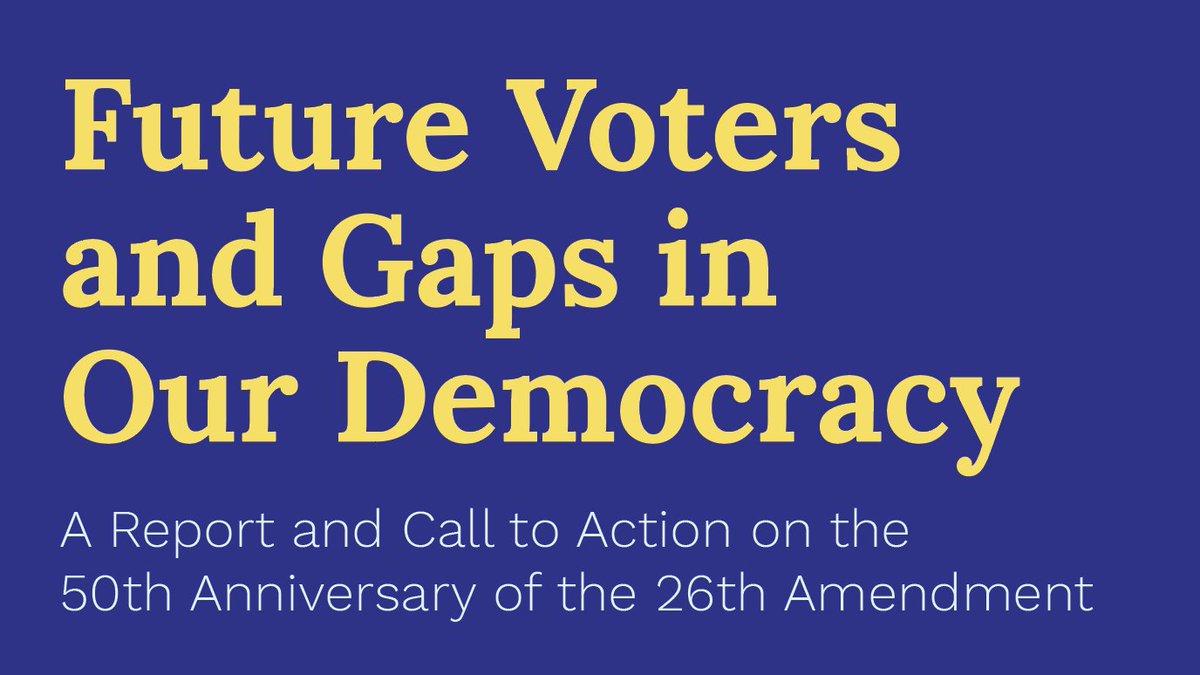 TheCivicsCenter's tweet photo. Today is the 50th anniversary of the #26thAmendment, which gave 18-year-olds the right to vote! This morning, we released a groundbreaking new report highlighting opportunities and obstacles for youth voting across the country. Read our report: https://t.co/cysyj4wJtU https://t.co/uJdoSGmMFs