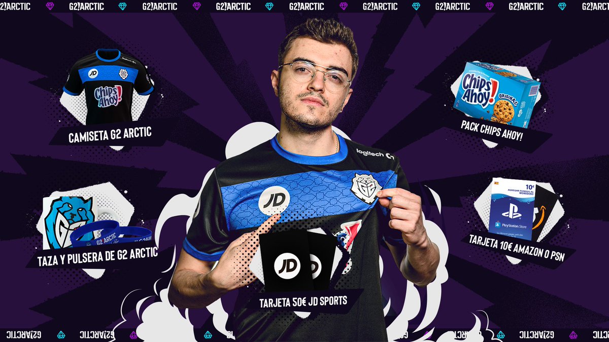 iGeStarK's tweet photo. 💎SUPER SORTEO DE LA MANO DE @G2ArcticES💎

👕Camiseta G2 Arctic
🍪Pack @ChipsAhoySpain 
🍶Taza y Pulsera de G2 Arctic
👟Tarjeta 50€ @jdsportses 
💳Tarjeta 10€ Amazon/PSN

🍀Participa Aquí: https://t.co/oHwXdclXI5 https://t.co/Nuglm57Dde
