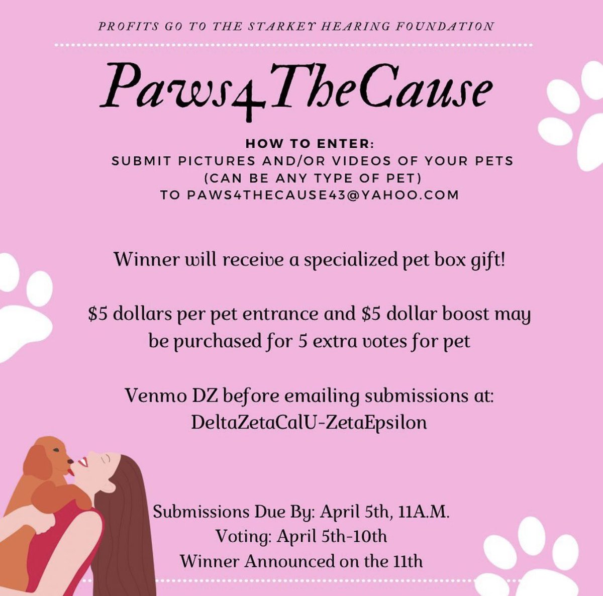Don’t forget to sign up for our new pet pageant event! All proceeds go to The Starkey Hearing Foundation! 🤍🐾