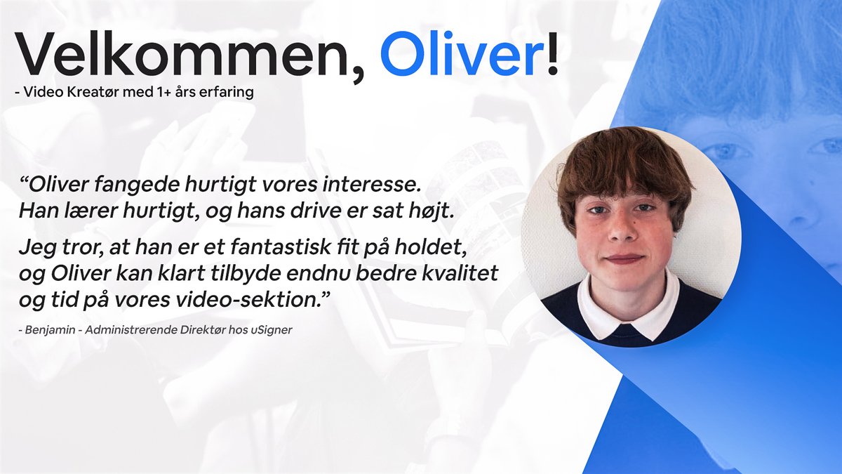 UsignerDK's tweet photo. 🥁.... Så er tiden inde! 🔥 Den 3. Oliver bydes nu velkommen på uSigner-teamet som Videokreatør! 🎬

Hellere én for meget end én for lidt. Oliver ville nu stå for nogle af de influencers og individer, der ønsker videoer i fremtiden! ✅

Er du den næste? 👀
https://t.co/t2Bs8ncJH9 https://t.co/wPPgDQQaZJ