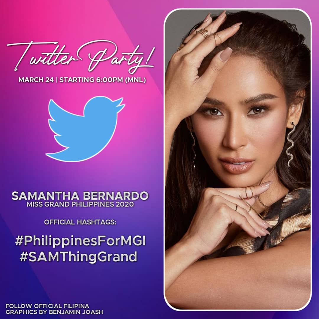 SashFactorPH's tweet photo. Tune in for #MissGrandInternational2020 National Costume Competition Tomorrow, March 24 at 8:00PM MNL Time.

Use out Official Hashtags for our Twitter Party:
#PhilippinesForMGI
#SAMThingGrand 

Follow @Of_Filipina  

#MissGrandInternational 
#SamanthaBernardo 
#OfficialFilipina https://t.co/1NT81vHvMV