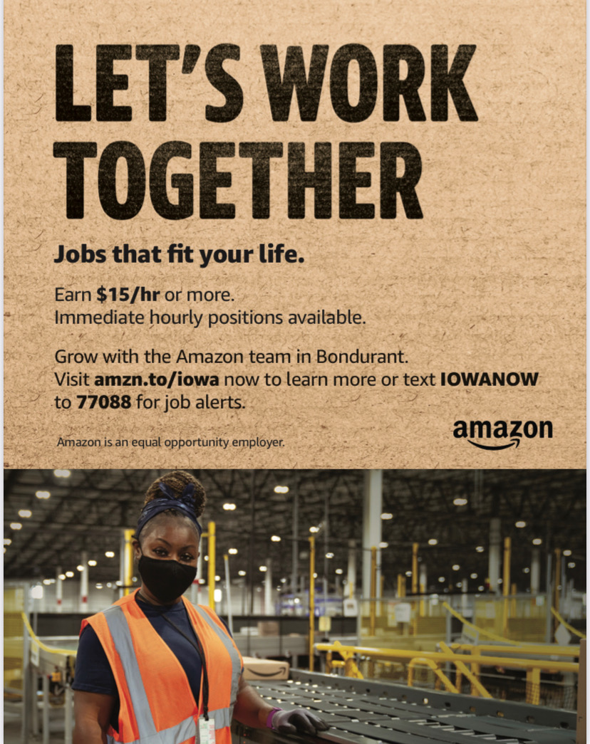Amazon Workforce has announced, that they are currently hiring for Part-Time Flexible Warehouse roles in Bondurant!

Learn more and apply here: amzn.to/iowa