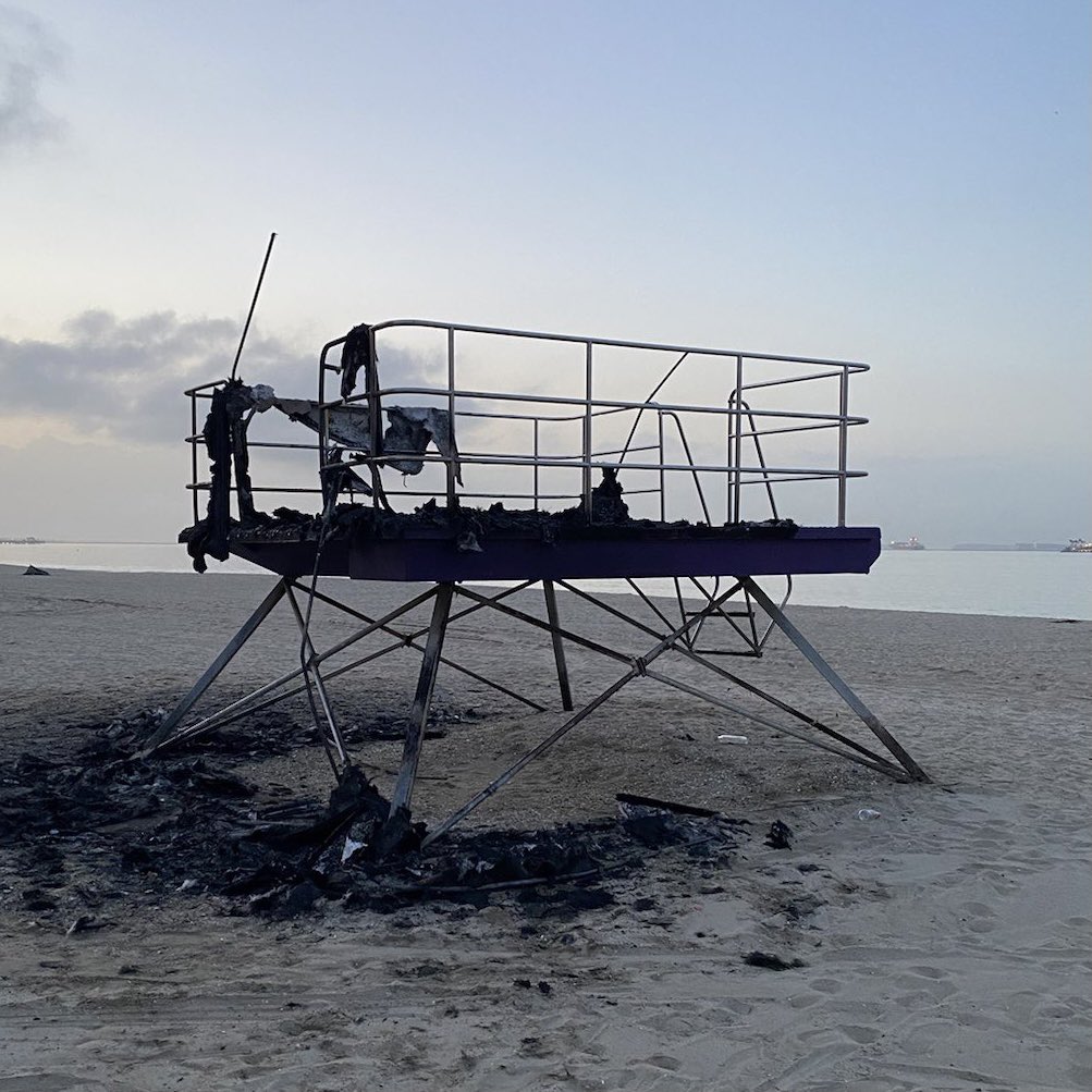 RobertGarcia's tweet photo. Last night, our PRIDE lifeguard station that was painted by LGBTQ+ lifeguards, burned down. The fire is under investigation but I personally have little doubt this was an act of hate. To whoever committed this act, we will rebuild it better and brighter. https://t.co/VxNQZgCBpF