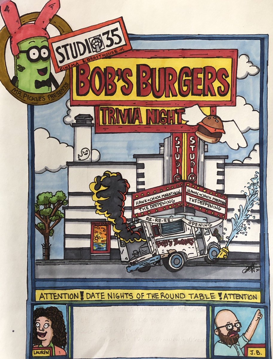 🍔🍟Bob’s Burgers Trivia🍔🍟
I will be hosting Bob’s Burgers trivia Wednesday- March 24th at 7:00pm <a href="/Studio35/">Studio 35 Cinema</a>  for all you Belchies! Please join me for some Belcher fun! #BobsBurgers #trivia <a href="/BobsBurgersFOX/">Bob's Burgers</a> 

Tickets-
ticketing.useast.veezi.com/purchase/4757?…