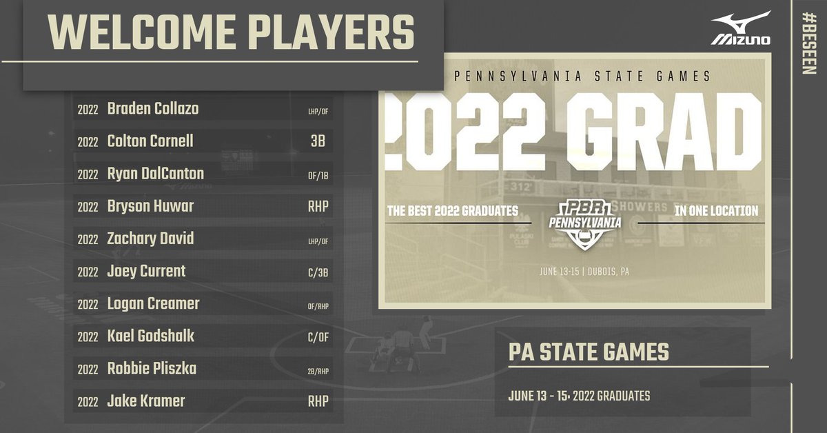 PrepBaseballPA's tweet photo. We would like to welcome the following players to the Pennsylvania State Games in DuBois, PA. 📍

- Top (2022) Grads💪
- (June 13-15)🗓
- @TWIBaseballSJ Live Coverage
- @TrackManBB &amp; @Blast_Bsbl

#PASGames #BeSeen https://t.co/4iDxq8LJn7