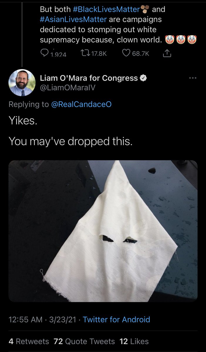 RubinReport's tweet image. In what other context is it OK for a white guy to send a black woman a picture of KKK hood and basically call her a white supremacist? 

There is no racism like Woke Progressive racism.

Keep going, @RealCandaceO...