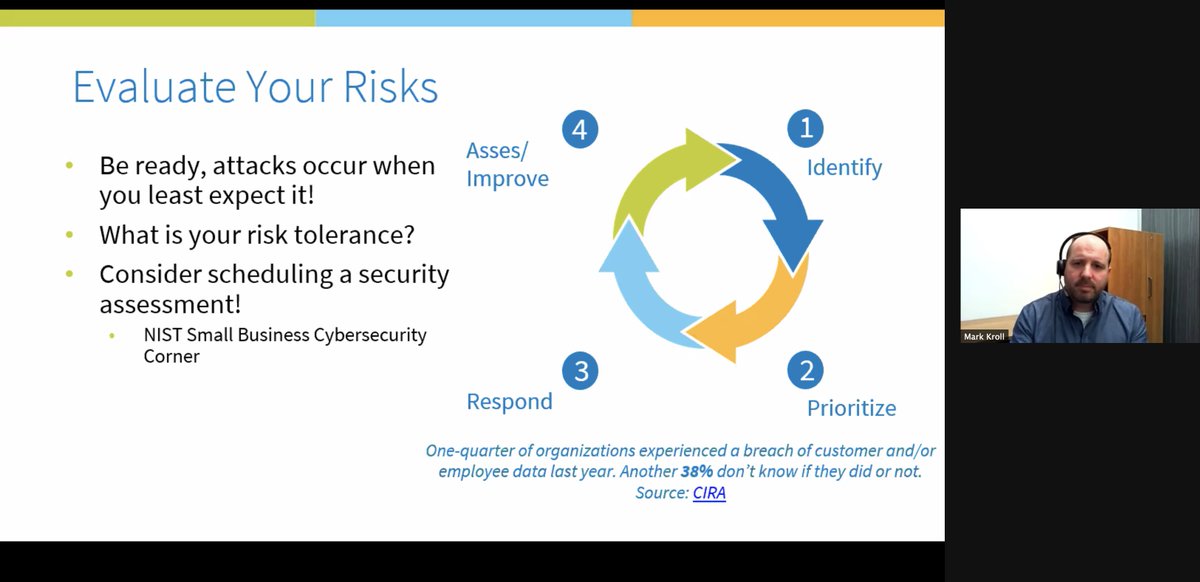 WEtechAlliance's tweet photo. #Cyberattacks are a growing risk.
"It's not a matter of if, it's a matter of when."
Mark Kroll, Senior IT Manager, @LibroCU shares some great #cybersecurity tips to protect yourself and your business.
#EmergingTechYQG #YQG #TechWeekYQG https://t.co/pgpI9zS351