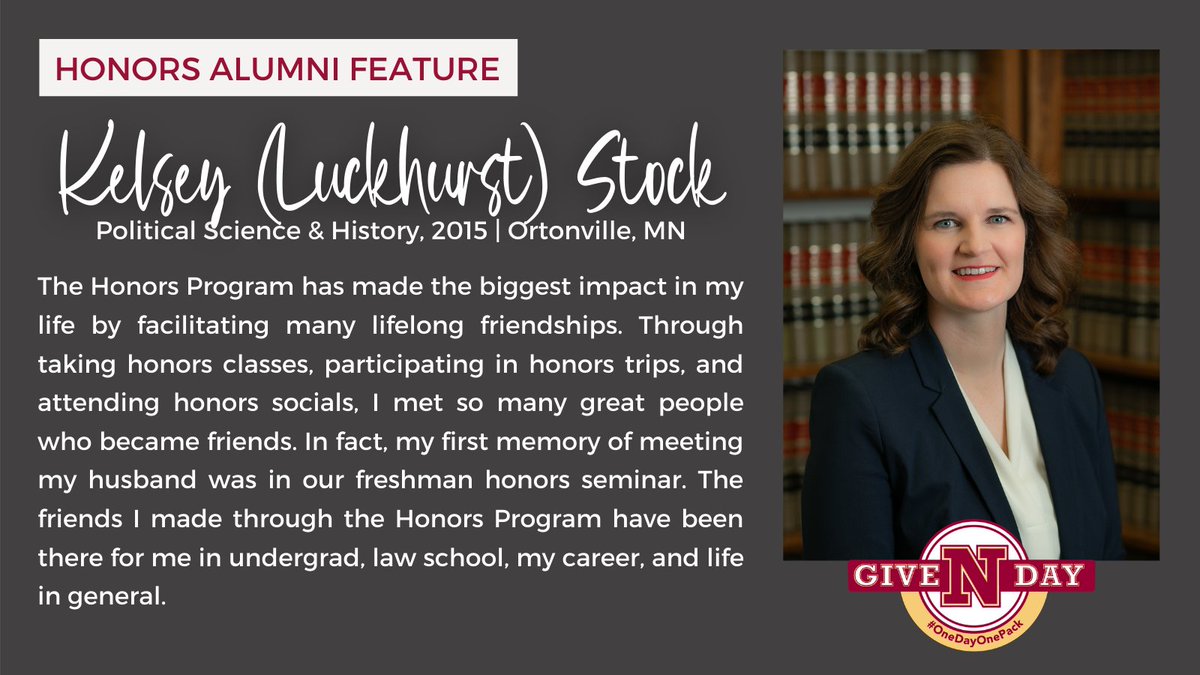 nstatehonors's tweet photo. Our next GiveNDay alumni spotlight is Kelsey (Luckhurst) Stock. Tomorrow is the day, everyone!

To donate to the Honors Program, visit the link below! 🐺

https://t.co/MaTPnNAXDb

#OneDayOnePack https://t.co/dFxWrFJu1e