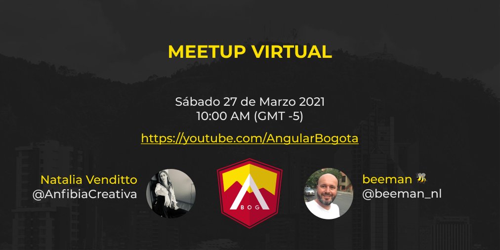 AngularBogota's tweet photo. #MeetupVirtual 💥 

📆 Sábado 27 de Marzo
9:00 am 🇨🇷 🇲🇽 🇸🇻 🇭🇳 🇧🇿 🇳🇮  🇬🇹
10:00 am 🇵🇦 🇵🇪 🇨🇴 🇨🇺  🇪🇨
11:00 am 🇩🇴 🇧🇴 🇻🇪 🇵🇷 
12:00 pm 🇧🇷 🇨🇱 🇵🇾 🇦🇷 🇺🇾
4:00 pm 🇪🇸 

🗣 @AnfibiaCreativa y @beeman_nl 

📺 https://t.co/nkoTR3OCUL https://t.co/aKxFzMyvgm