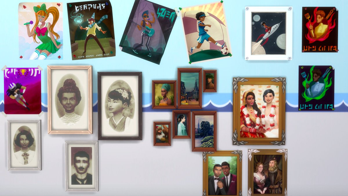 SimmerWill's tweet photo. Lots of new diverse swatches added to the base game paintings. 

Wish the "Portrait of a Marriage" had more swatches in the "old" style. https://t.co/WNmW6h45Jv