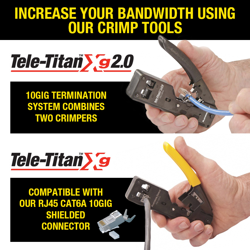 Tele-TitanXg 2.0 The next generation in our 10GIG Termination System combines two crimpers into a single tool, making 2-step crimping simple. Click for details. ow.ly/VVgT50E6uVx