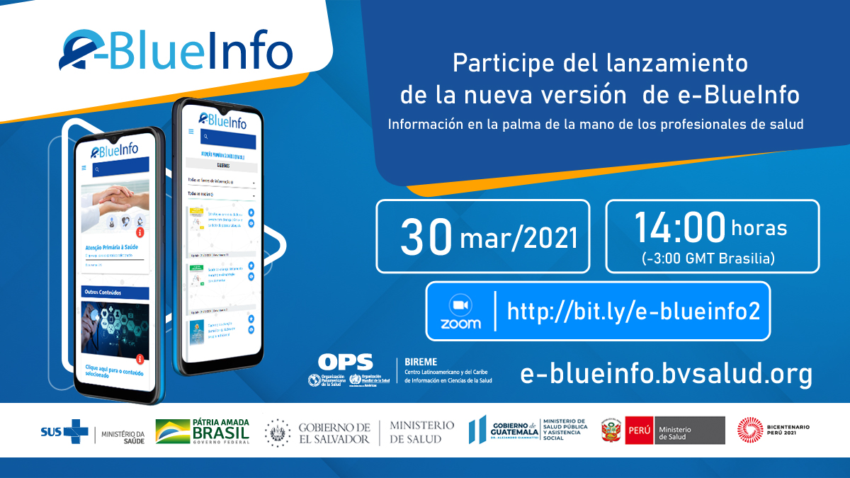 bireme's tweet photo. Lanzamiento de la versión 2.0 de #eBlueInfo, un app (para Android e iOS) con informacion para profesionales de salud seleccionada, confiable y actualizada.
30/03, 14-15h30 (GMT -3) https://t.co/qa24albzqB
 
#eBlueInfoBrasil
#eBlueInfoElSalvador
#eBlueInfoGuatemala
#eBlueInfoPeru https://t.co/l30dcOKIqr