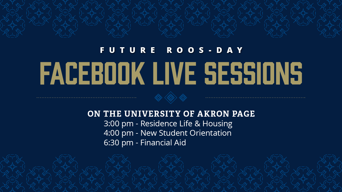 Want to learn more about being part of the Zip family? There will be 3 Facebook Live sessions today on the University of Akron page (facebook.com/UniversityofAk…). #FutureRoosday

3:00 pm - Residence Life &amp; Housing
4:00 pm - New Student Orientation
6:30 pm - Financial Aid