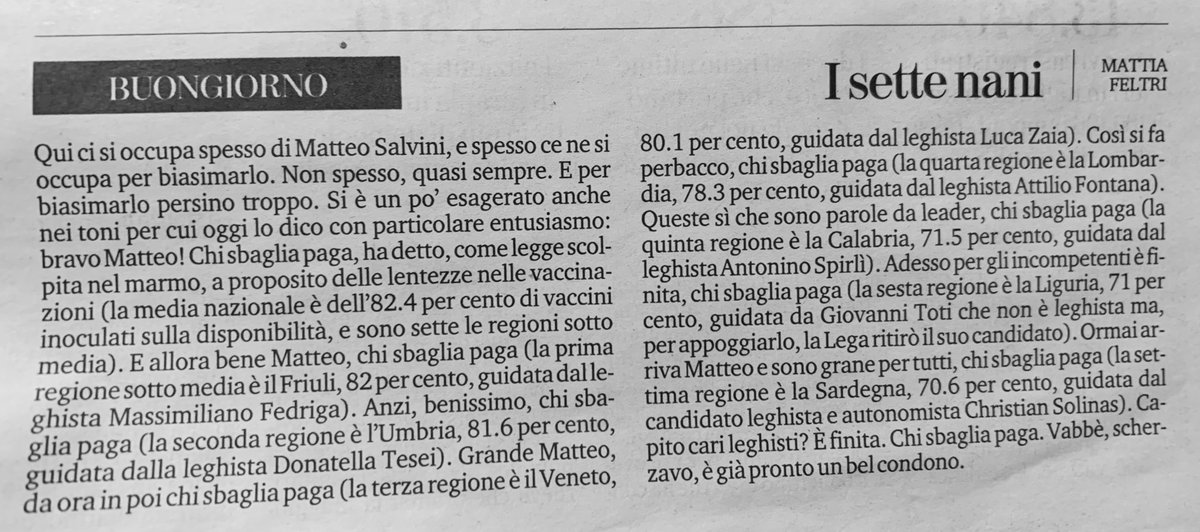 OGiannino's tweet photo. Con qualche esitazione ripubblico integrale. Ma rido da stamattina. Fenomenali i 7 nani leghisti di @mattiafeltri https://t.co/VFGnpHIKIz