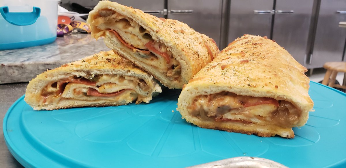 Bakingchefjay's tweet photo. It's Stromboli Day! Marinara, Italian Sausage, bell peppers, onions, mozzarella, pepperoni, and parmesan cheese. #ItalianScience #fermentation #ctcbakinglove @ccpsinfo @ccpstechcenter https://t.co/g3XZWKGiYC