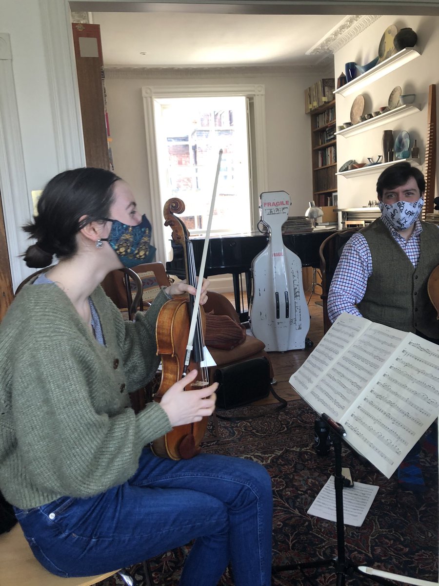 JubileeQuartet's tweet photo. The smiles say it all - after months apart, we’ve been able to rehearse  in the same room - carefully distanced of course - and it was magical. Watch this space for news of some of the exciting things we’ve got lined up. 🎶🎶 https://t.co/c2XI2Wa3c7