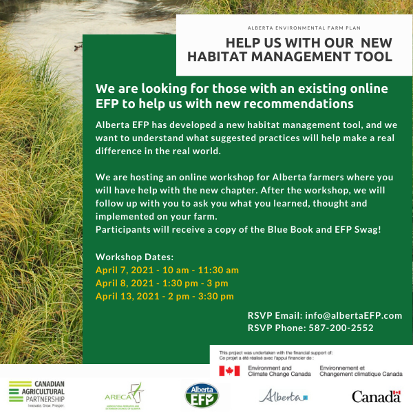 PrairiesN's tweet photo. If you have an EFP for your farm, take a look at the upcoming workshops cohosted by @AlbertaAg regarding @EFPAlberta 's Habitat Management update. Yet another way that #agriculture and #conservation can work together! https://t.co/MaXsftwWhm