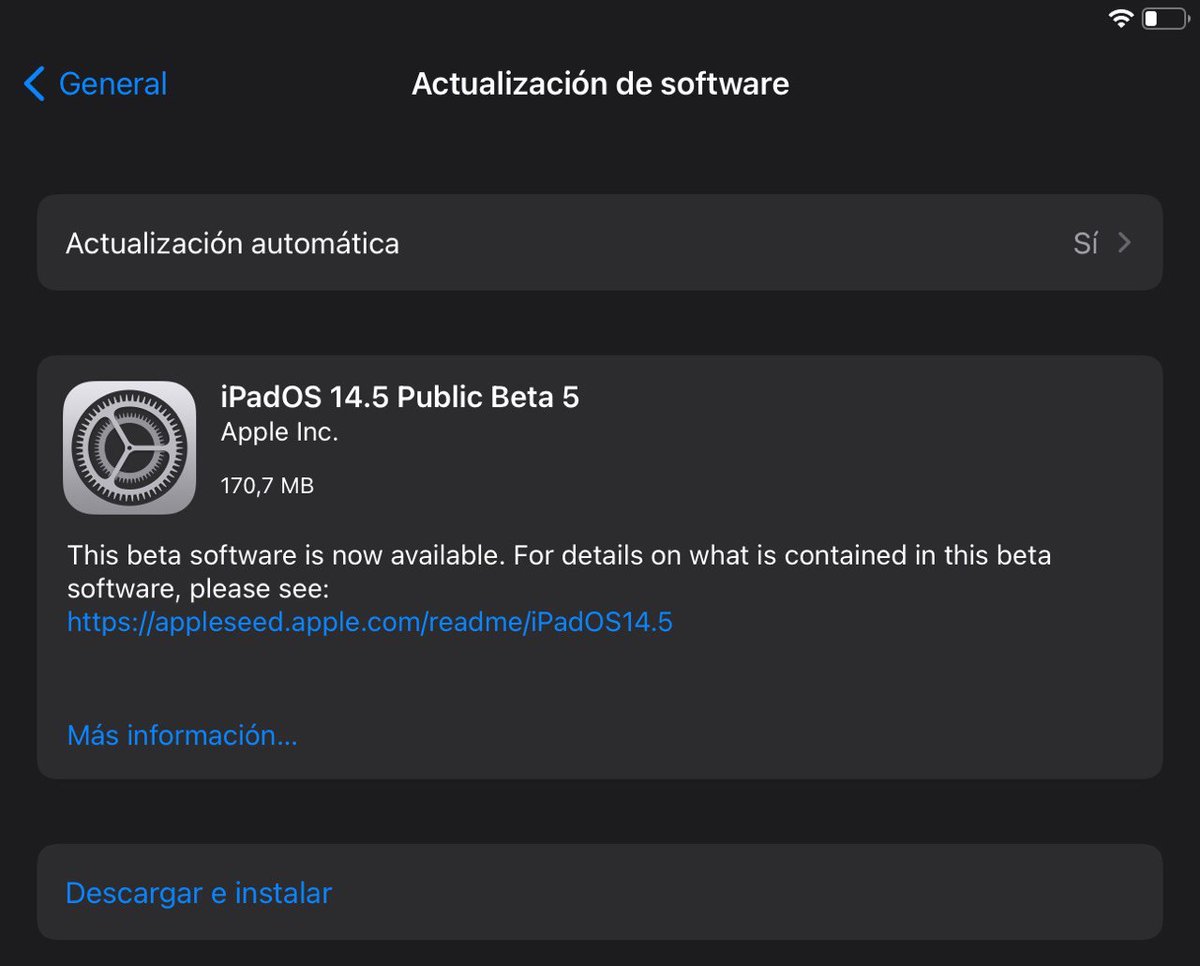 ZonaAppleWorld's tweet photo. 🚨Lanzamiento de la Beta 5 Pública de #iPadOS145 https://t.co/KOZ2VhvUU3