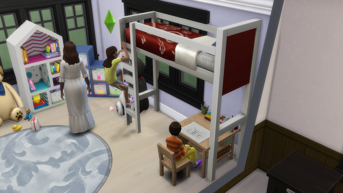 SimsAsh99's tweet image. So you can put desks underneath just to the side more and also tested activity tables and they work. As long as item arent in there 'crawl space' you are fine #sims4 @TheSims #simsbunkbeds #sims4bunkbeds #thesims4 #thesims #buildthesims
