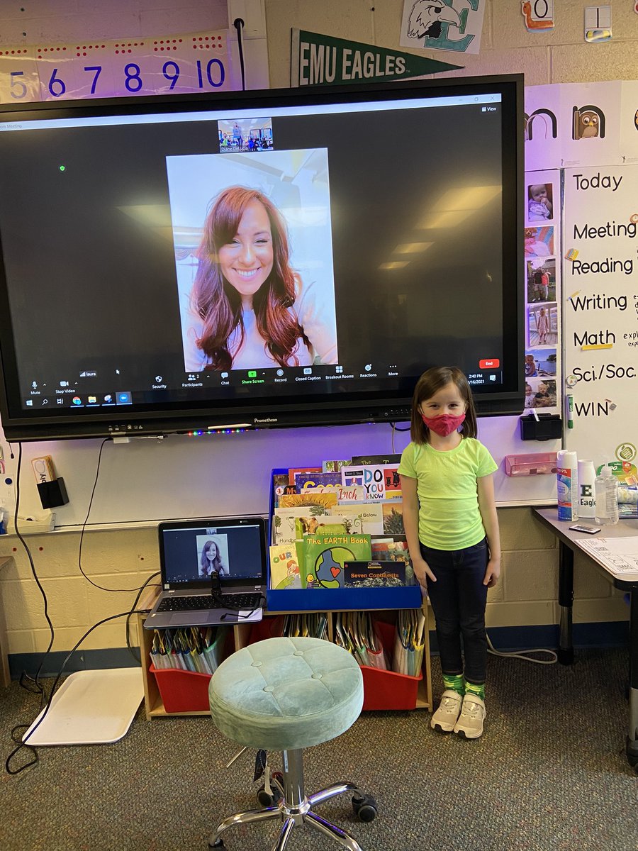 ChapmanKinderg1's tweet photo. Covid can’t stop Kindergarten from celebrating March is reading with some mystery readers! Thanks to Mrs. Hedke and all Mrs. DeLucia’s (and all the Kindergaten classes mystery readers) for joining us via Video Chat and reading us some awesome stories! #SpringintoGSD https://t.co/DNcYpdgs6D