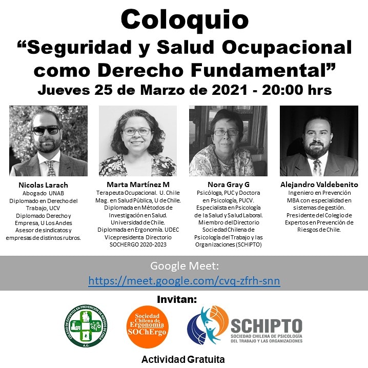 _sochergo's tweet photo. Queremos que seas parte de esta importante actividad: COLOQUIO
"Seguridad y Salud Ocupacional como Derecho Fundamental"
🗓 Jueves 25 de marzo 2021.
🖱 20:00 Hrs.
💻 Vía Meet.
Invitan :
¡Te esperamos!
#SST #soysochergo #Ergonomía #coexpertos #sochipto #psicosociales #sochergo https://t.co/MLzknPJaCP