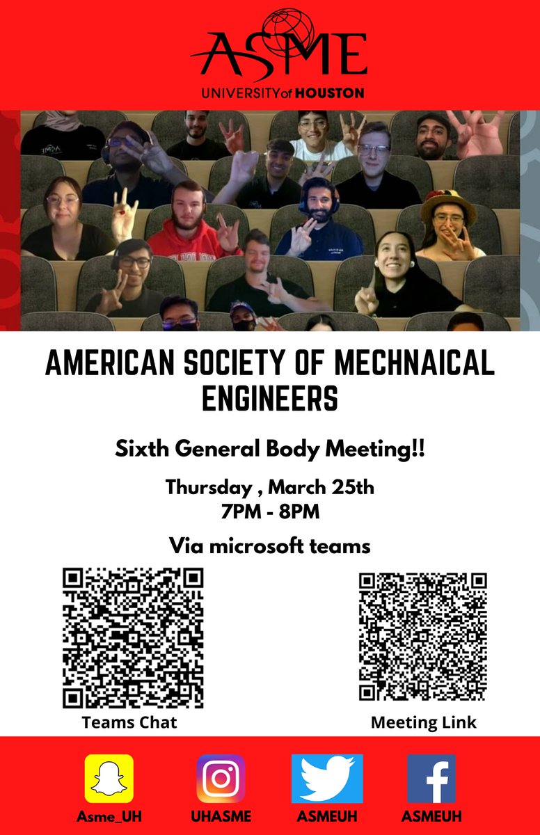 ASMEUH's tweet image. Join us as we talk about our future events, design competition, and officer elections at our Sixth General Body Meeting this Thursday from 7-8PM!! Link is in our InstaBio!!

@uhengineering #gocoogs #uhengineering #cullenengineering #uh2024 #uh2023 #uh2022