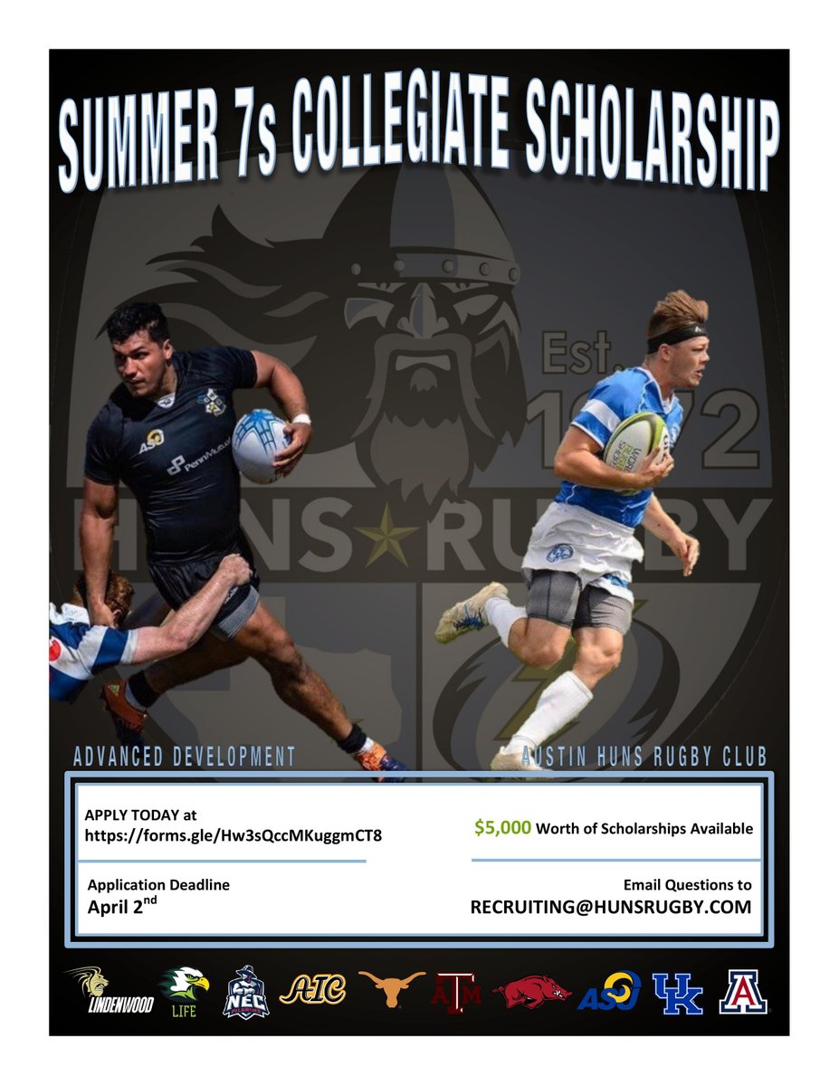 AustinHunsRugby's tweet photo. THE COLLEGIATE 7s SCHOLARSHIP IS BACK!
📝 Sign up link: https://t.co/0TyaKItdQm
Over $5,000 in Scholarship opportunity available!
⚠️ DEADLINE: APRIL 2nd ⚠️ https://t.co/54ZQeuaL9D