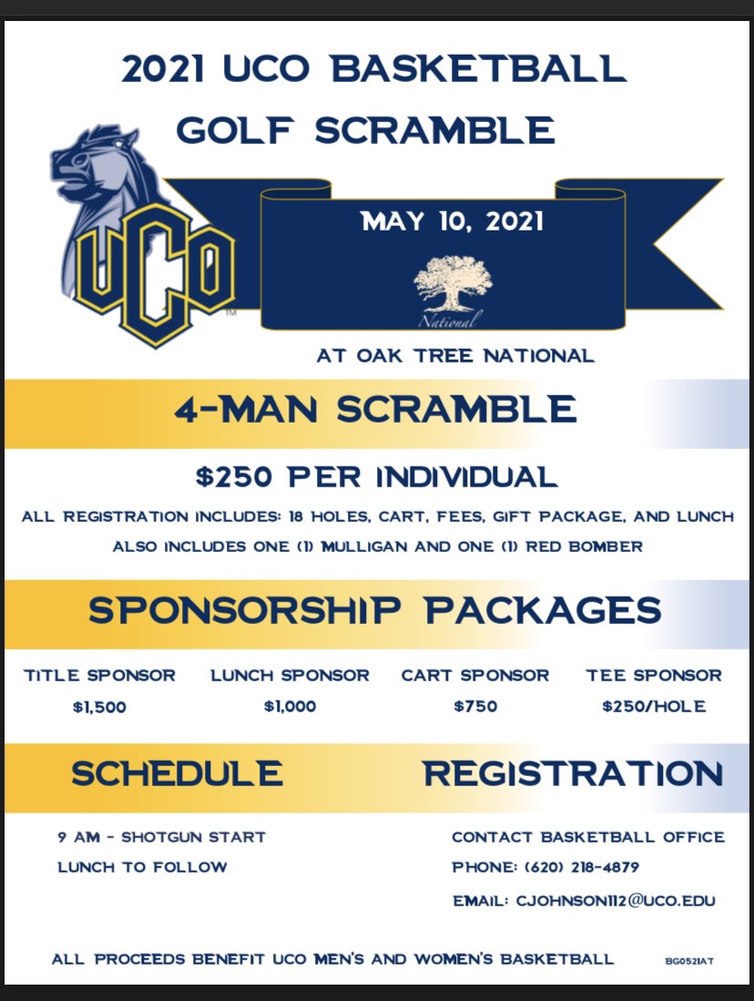 Come support the UCO Broncho basketball teams! We are both hosting a golf tournament if anyone is interested in playing at Oak Tree National! 🏌️🏌️‍♀️⛳️